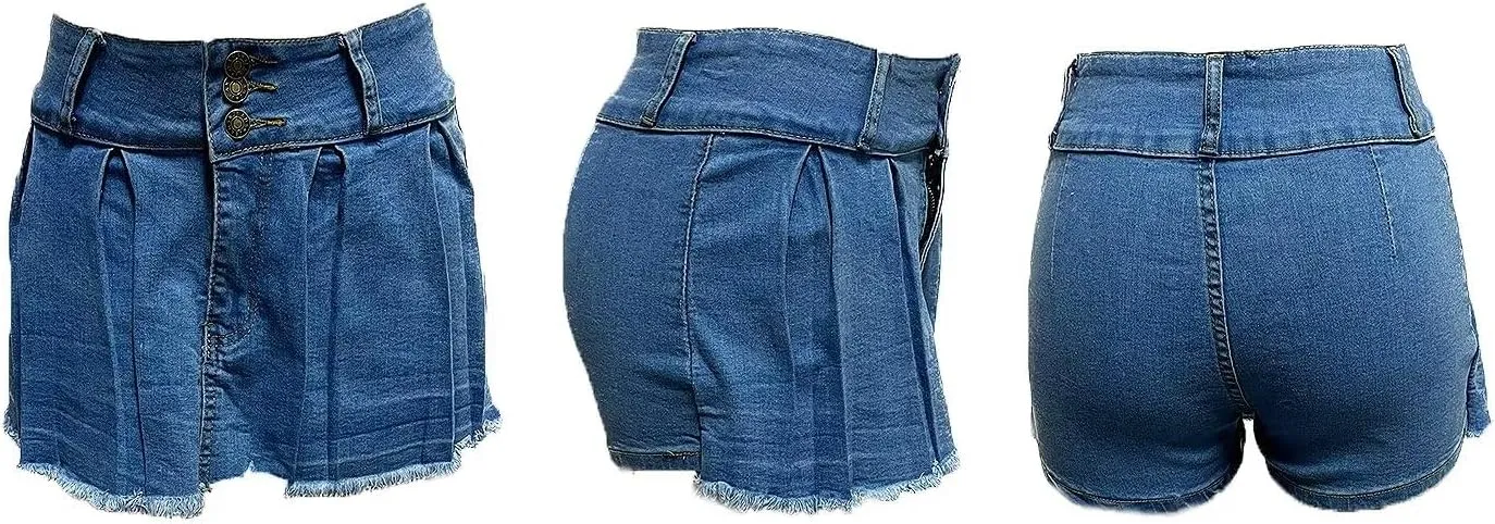 Womens Denim Jeans Skirt Shorts Mini Cargo High Waist Sexy Plus Size Pleated Skorts