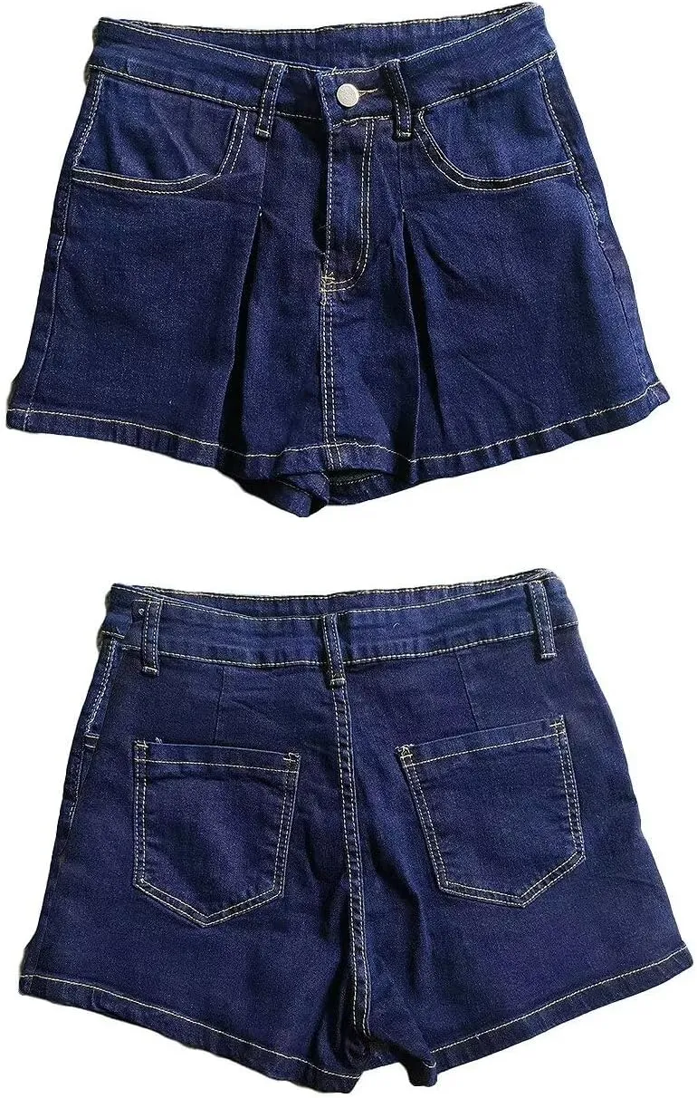 Womens Denim Jeans Skirt Shorts Mini Cargo High Waist Sexy Plus Size Pleated Skorts