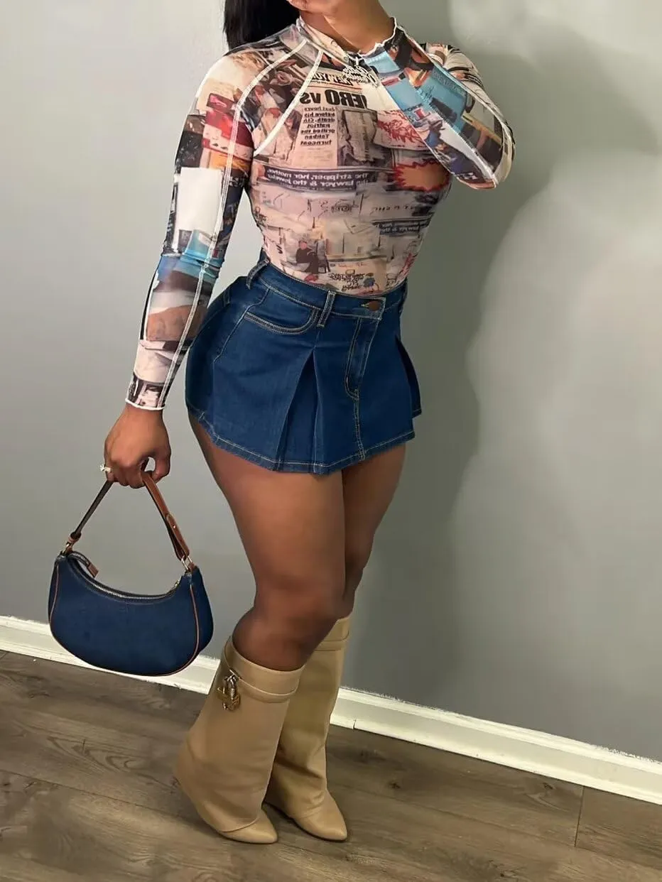 Womens Denim Jeans Skirt Shorts Mini Cargo High Waist Sexy Plus Size Pleated Skorts