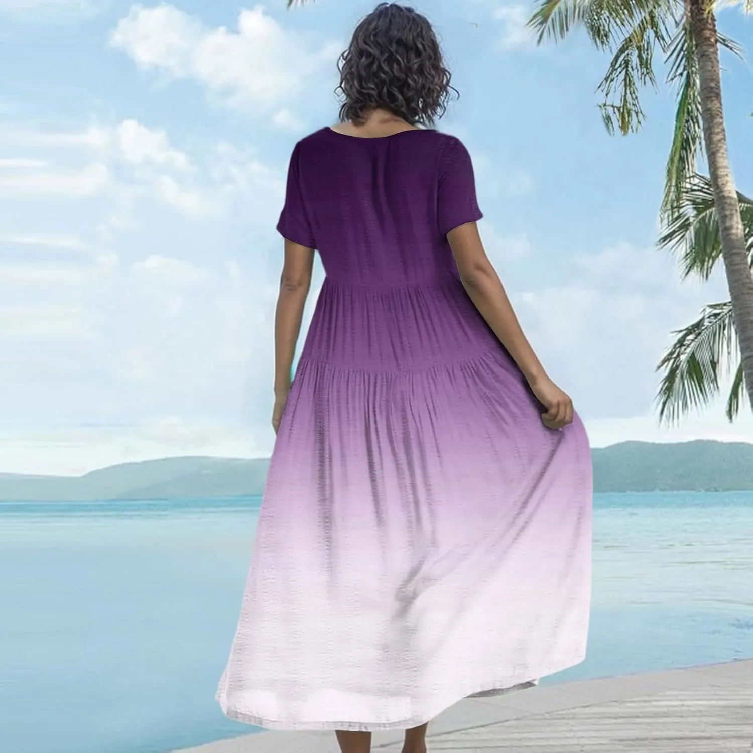 Women's Flowy Floral Print Flutter Dress - Beach Floral Dress, Plus Size Bohemian Dresses, Midi Length, Spring/Summer