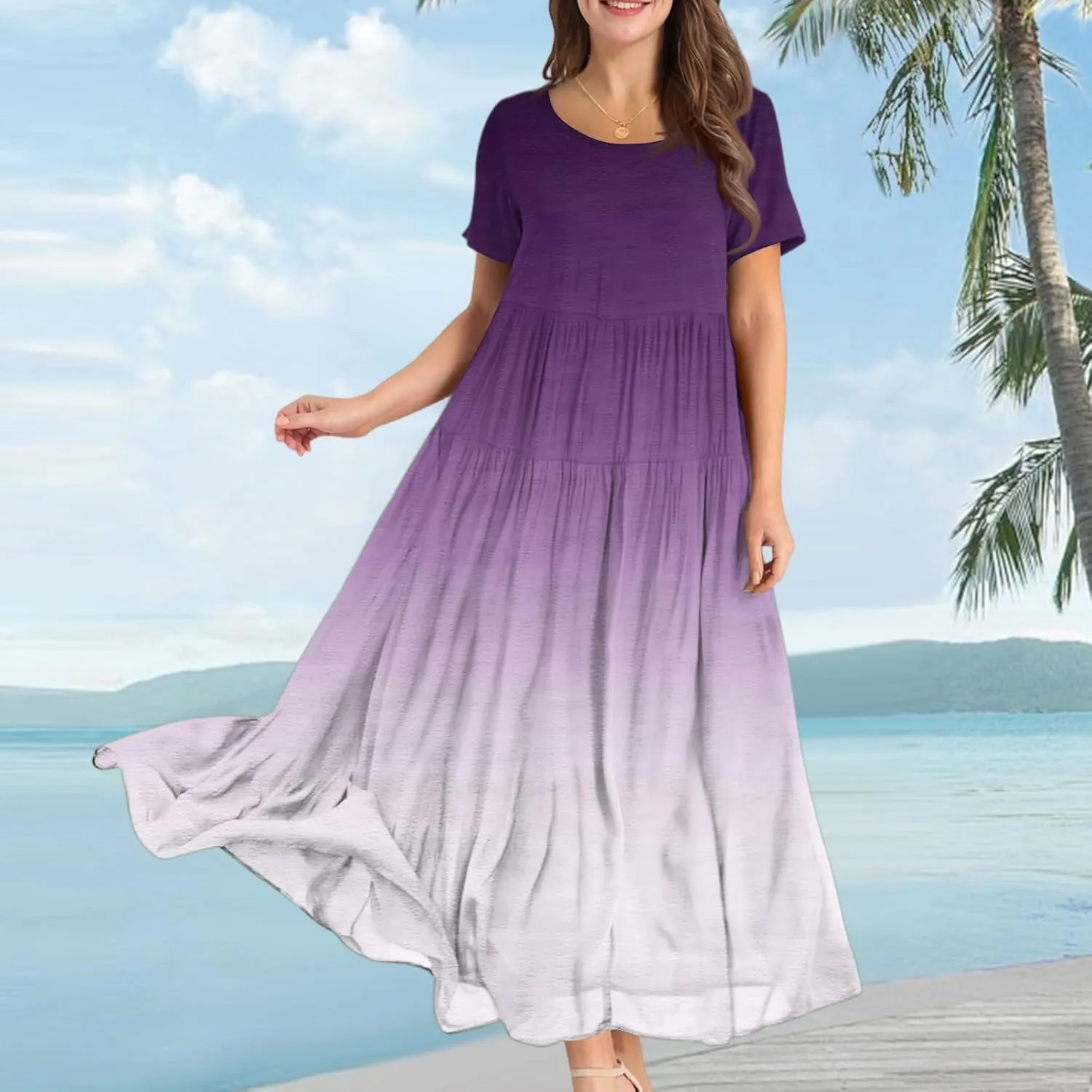 Women's Flowy Floral Print Flutter Dress - Beach Floral Dress, Plus Size Bohemian Dresses, Midi Length, Spring/Summer