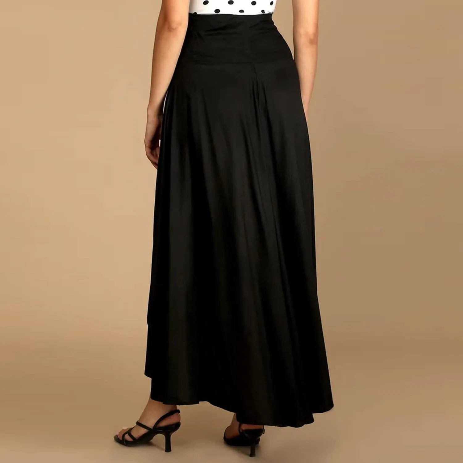Womens High Waist Wrap Boho Maxi Skirt with Slit Flowy Pleated High Low Long Skirt