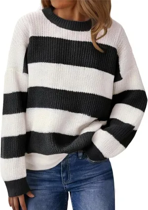 Womens Lightweight Oversized Cute Color Block Sweater Spring 2025 Trendy Waffle Knit Crew Neck Thin Pullover Tops