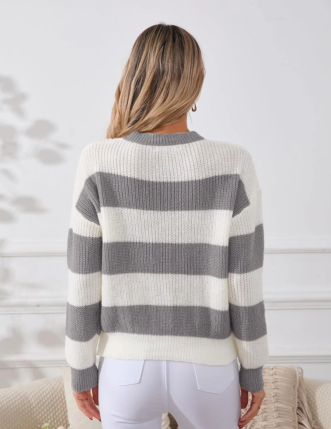 Womens Lightweight Oversized Cute Color Block Sweater Spring 2025 Trendy Waffle Knit Crew Neck Thin Pullover Tops