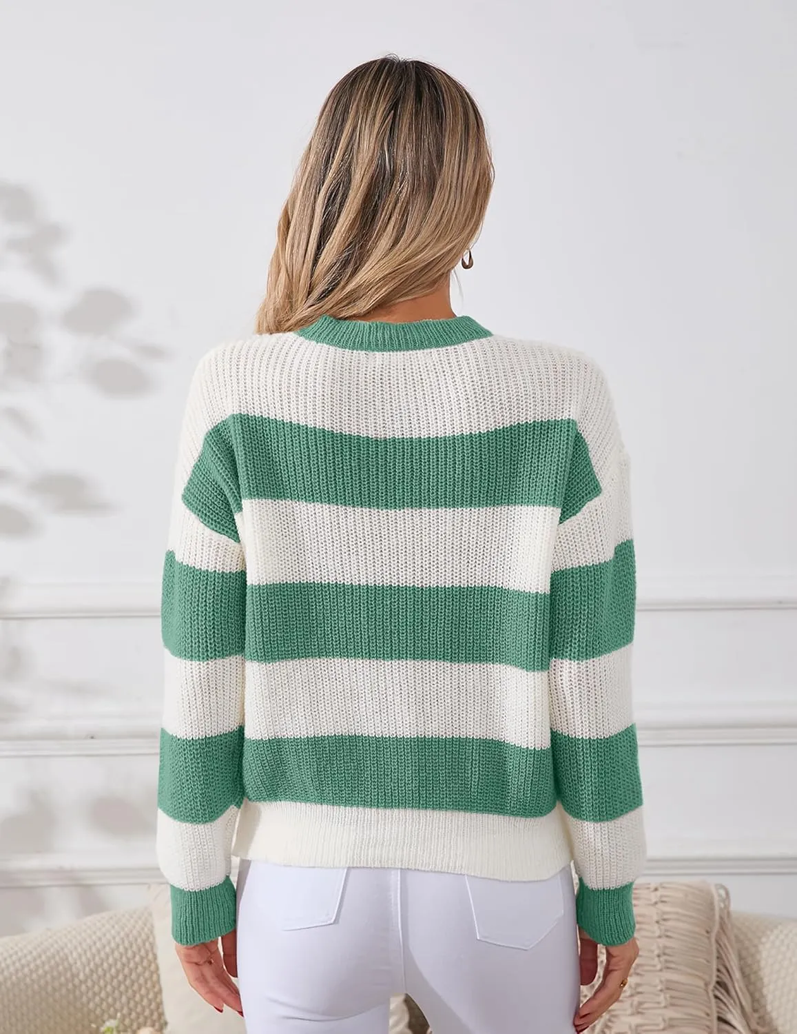Womens Lightweight Oversized Cute Color Block Sweater Spring 2025 Trendy Waffle Knit Crew Neck Thin Pullover Tops