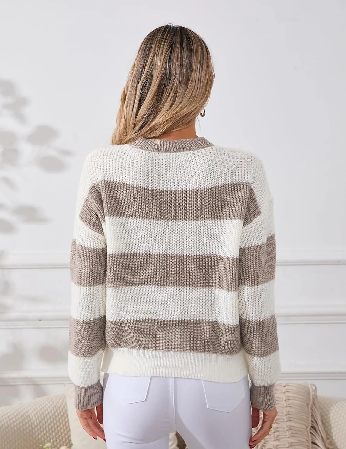 Womens Lightweight Oversized Cute Color Block Sweater Spring 2025 Trendy Waffle Knit Crew Neck Thin Pullover Tops