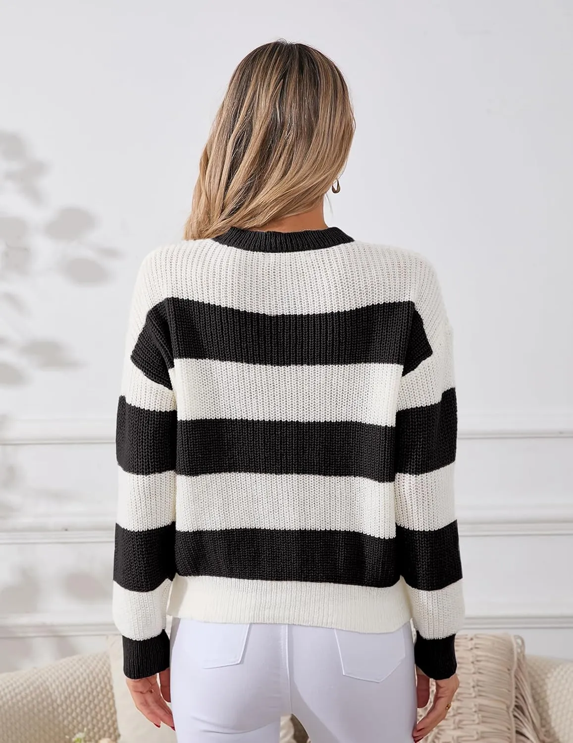 Womens Lightweight Oversized Cute Color Block Sweater Spring 2025 Trendy Waffle Knit Crew Neck Thin Pullover Tops