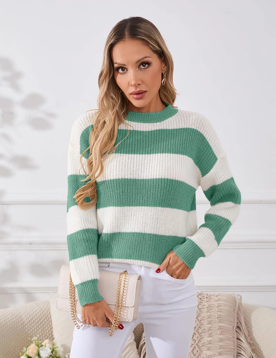 Womens Lightweight Oversized Cute Color Block Sweater Spring 2025 Trendy Waffle Knit Crew Neck Thin Pullover Tops