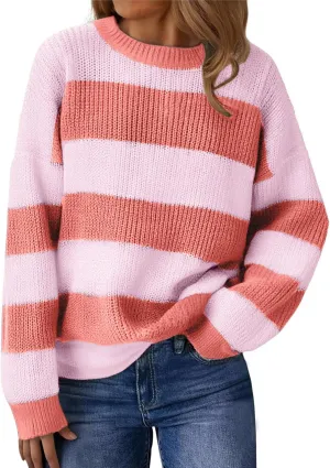 Womens Lightweight Oversized Cute Color Block Sweater Spring 2025 Trendy Waffle Knit Crew Neck Thin Pullover Tops