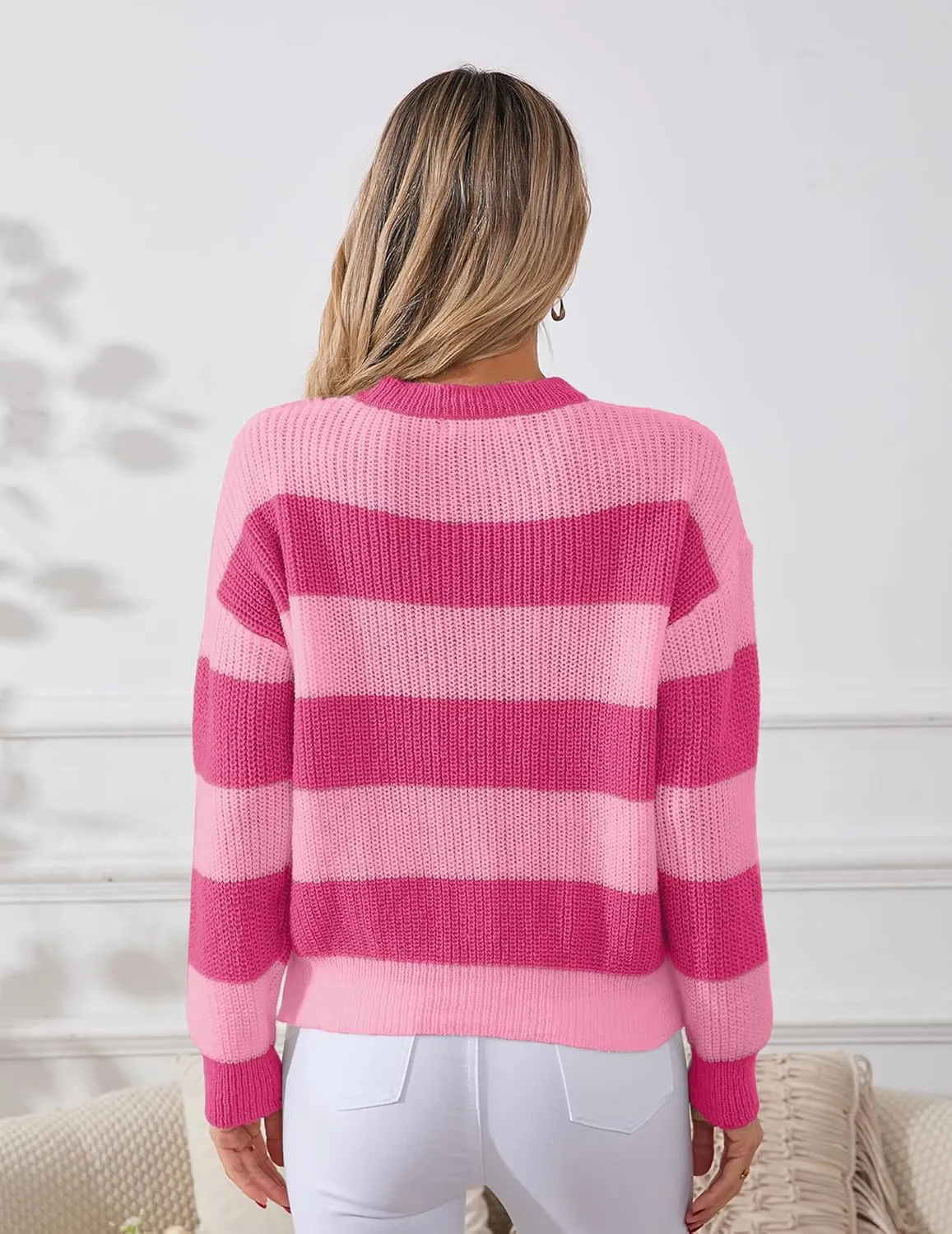 Womens Lightweight Oversized Cute Color Block Sweater Spring 2025 Trendy Waffle Knit Crew Neck Thin Pullover Tops