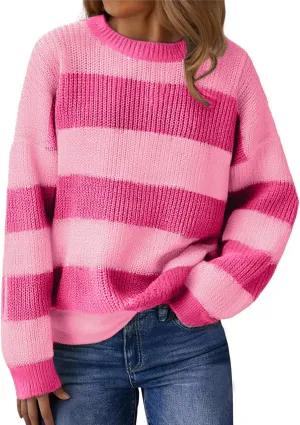 Womens Lightweight Oversized Cute Color Block Sweater Spring 2025 Trendy Waffle Knit Crew Neck Thin Pullover Tops
