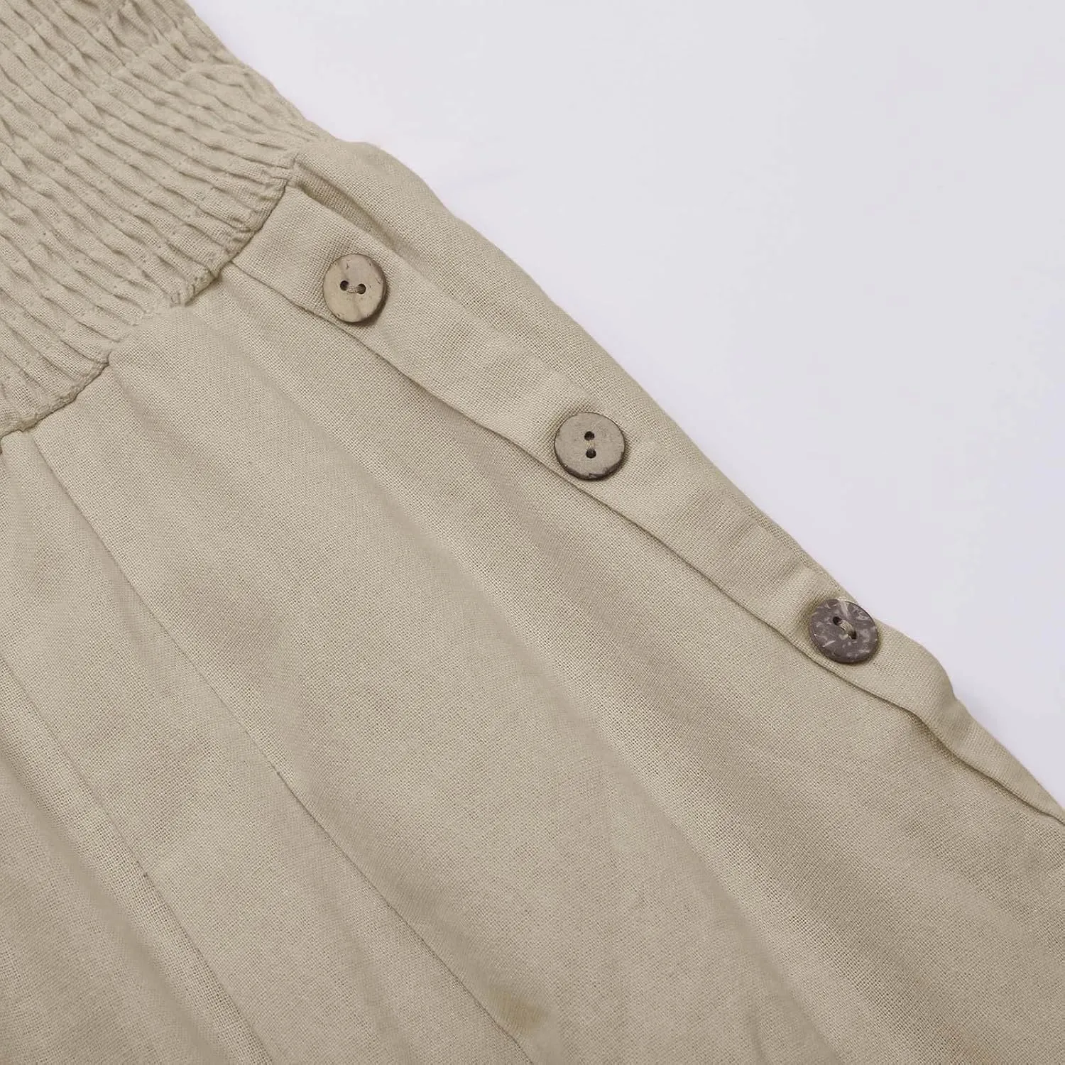 Womens Linen Pants 2025 Summer Trendy Wide Leg High Waist Palazzo Trousers Casual Smocked Flowy Beach Trousers