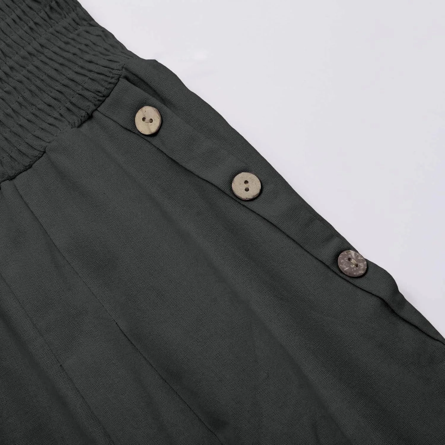 Womens Linen Pants 2025 Summer Trendy Wide Leg High Waist Palazzo Trousers Casual Smocked Flowy Beach Trousers