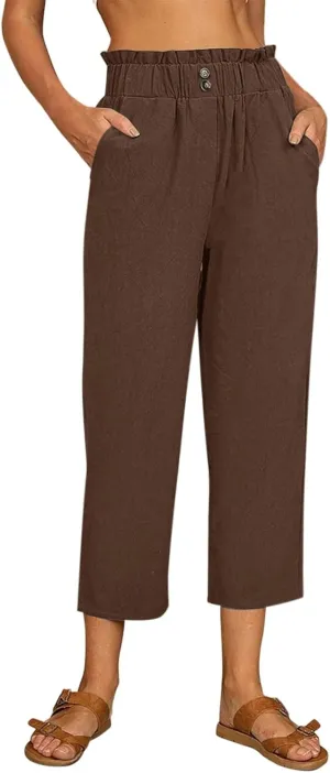 Women's Linen Summer Palazzo Palazzo Pants High Waist Wide Leg Slim-Fit Pants Travel