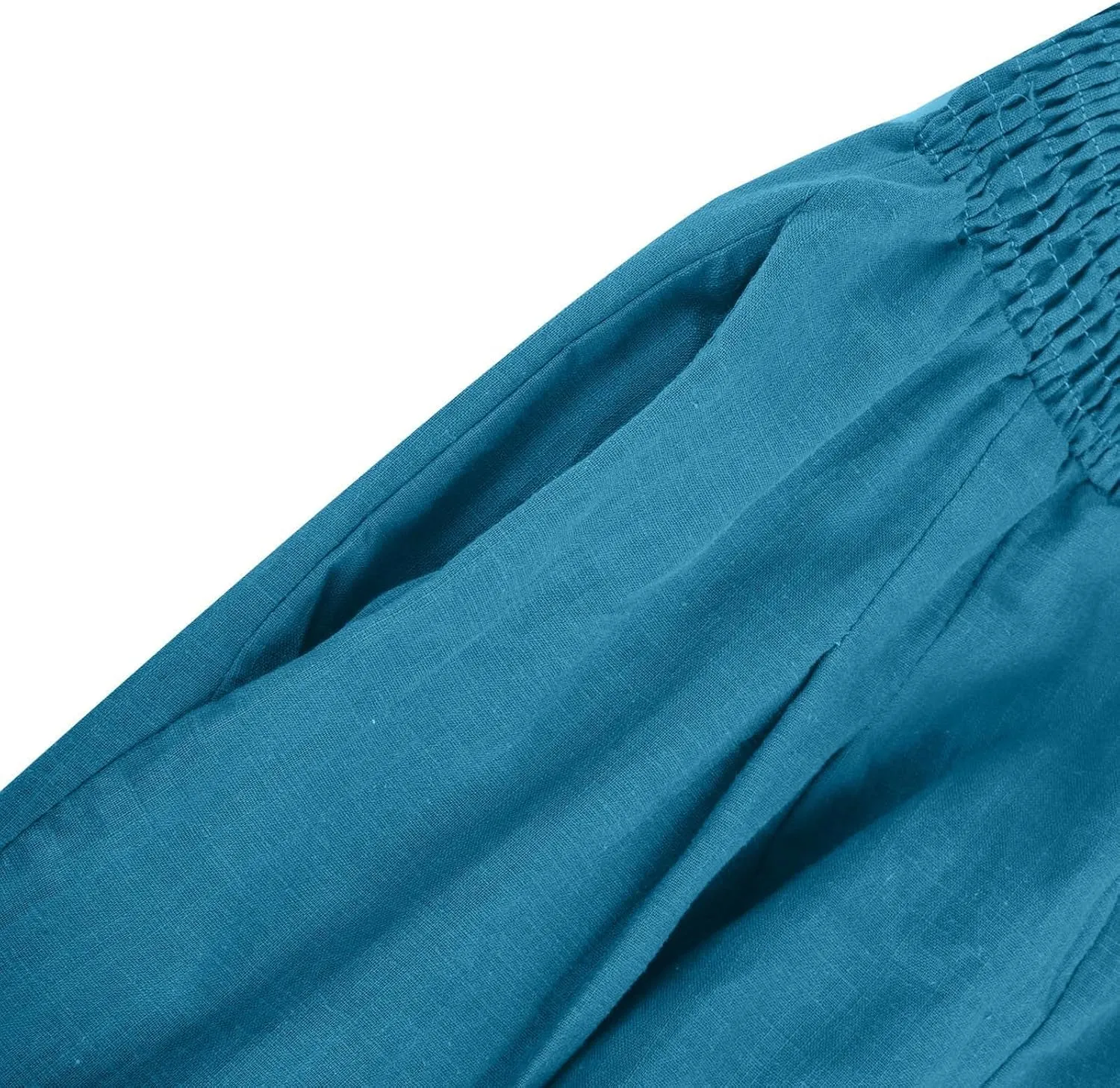 Womens Palazzo Pants Casual Smocked Elastic High Waist Wide Leg Trousers Summer Beach Pants Flowy Linen Lounge Pants