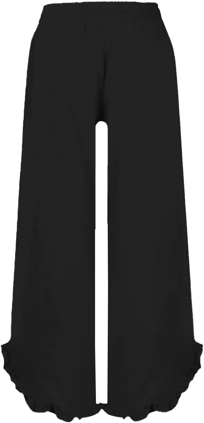 Women's Pants Linen Pants Summer High Waisted Palazzo Pants Wide Leg Drawstring Elastic Waist Loose Comfy Trousers