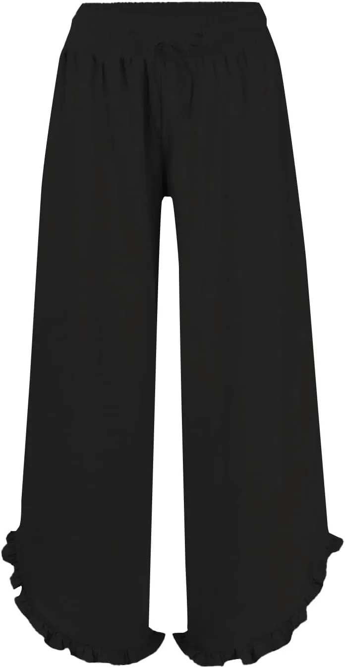 Women's Pants Linen Pants Summer High Waisted Palazzo Pants Wide Leg Drawstring Elastic Waist Loose Comfy Trousers