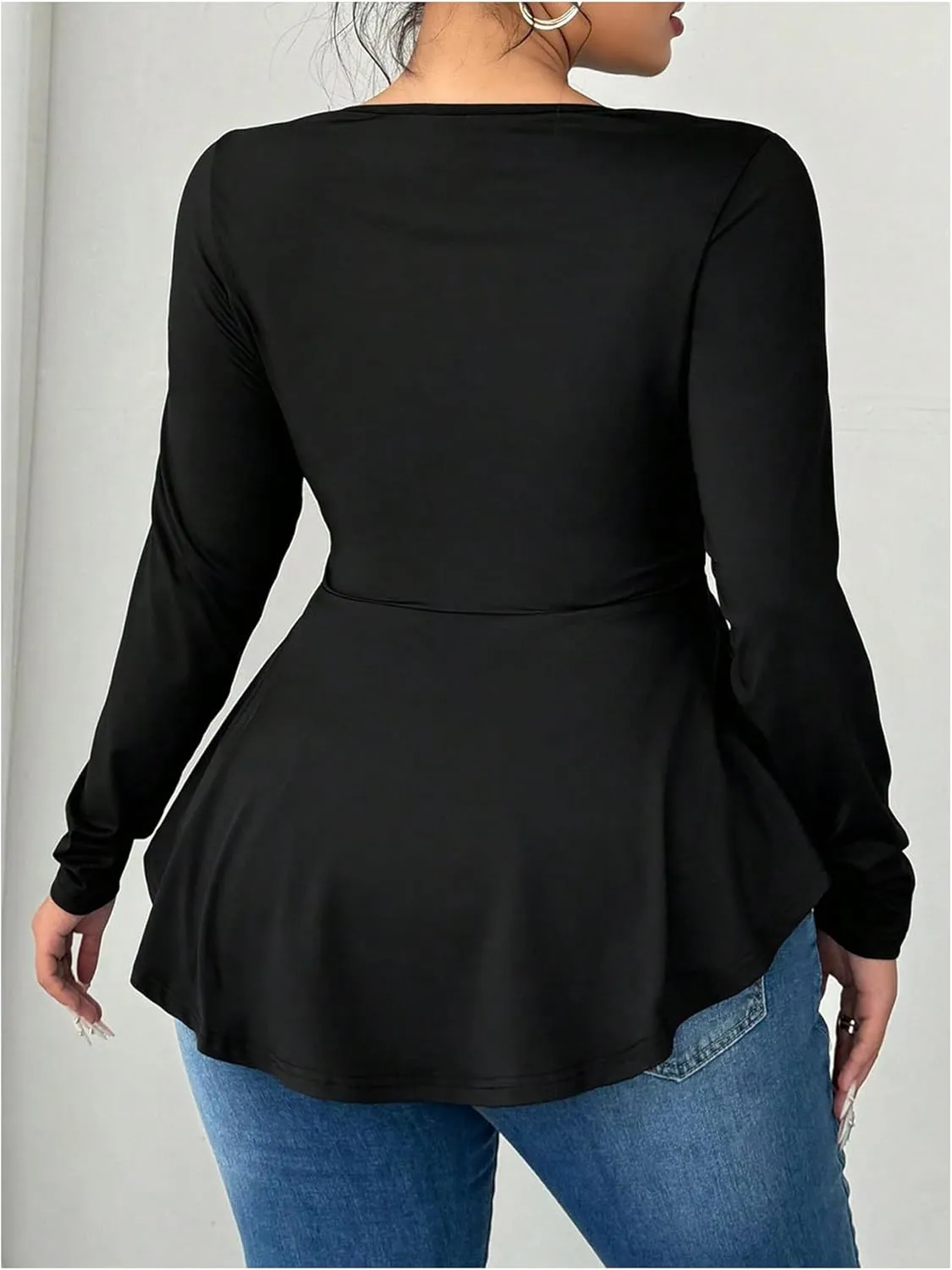 Women's Plus Size Boat Neck Ruffle T Shirt Long Sleeve Peplum Tops Casual Dressy Tees