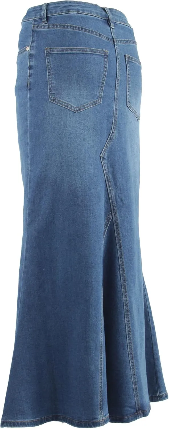 Women's Plus/Juniors Size High Rise A Line Long Jeans Maxi Flared Denim Skirt