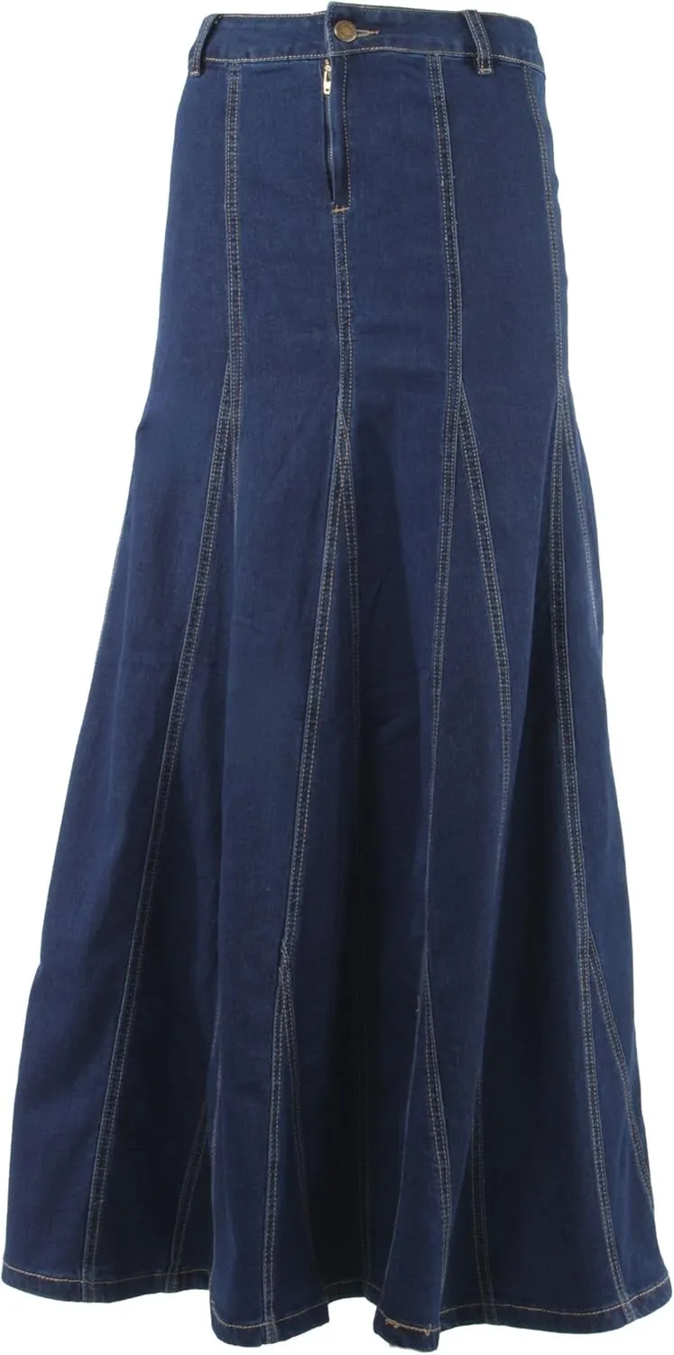 Women's Plus/Juniors Size High Rise A Line Long Jeans Maxi Flared Denim Skirt