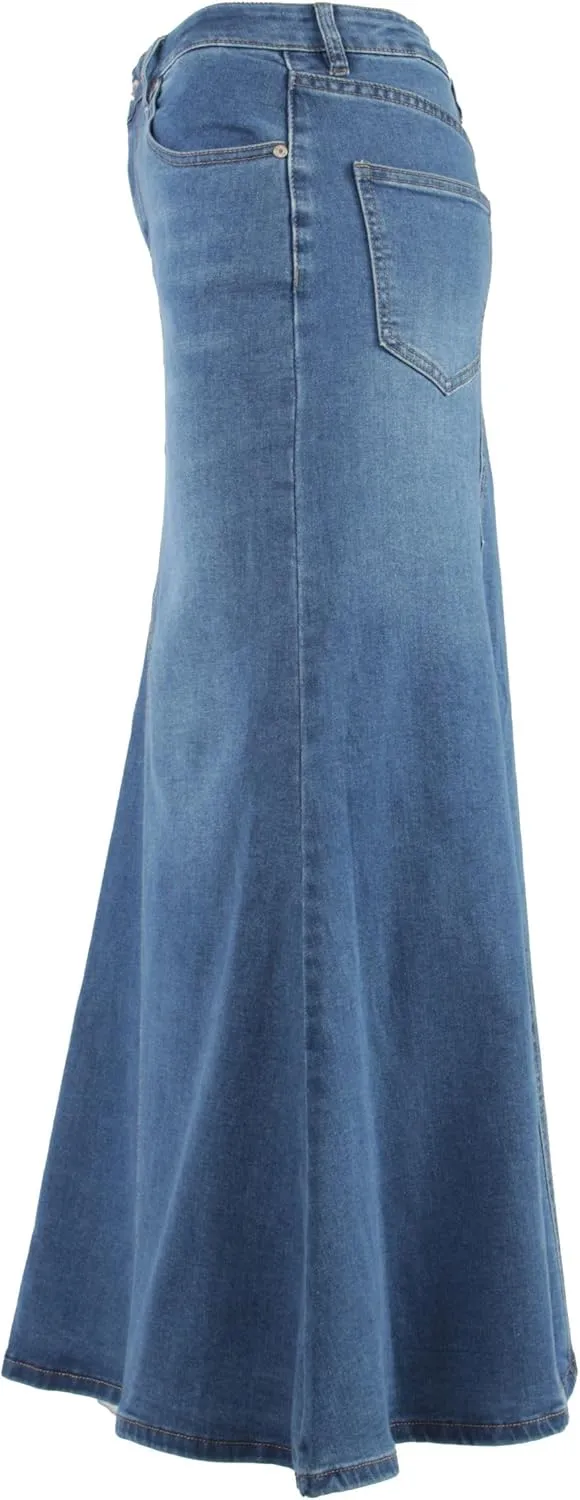 Women's Plus/Juniors Size High Rise A Line Long Jeans Maxi Flared Denim Skirt