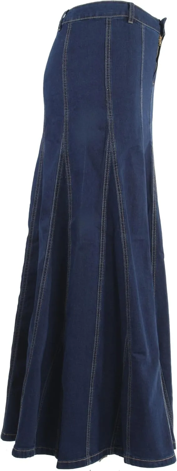 Women's Plus/Juniors Size High Rise A Line Long Jeans Maxi Flared Denim Skirt