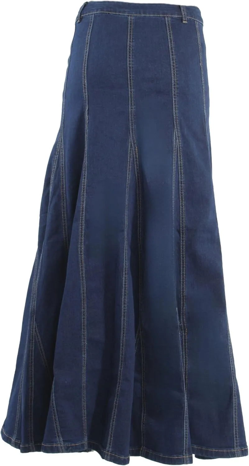 Women's Plus/Juniors Size High Rise A Line Long Jeans Maxi Flared Denim Skirt