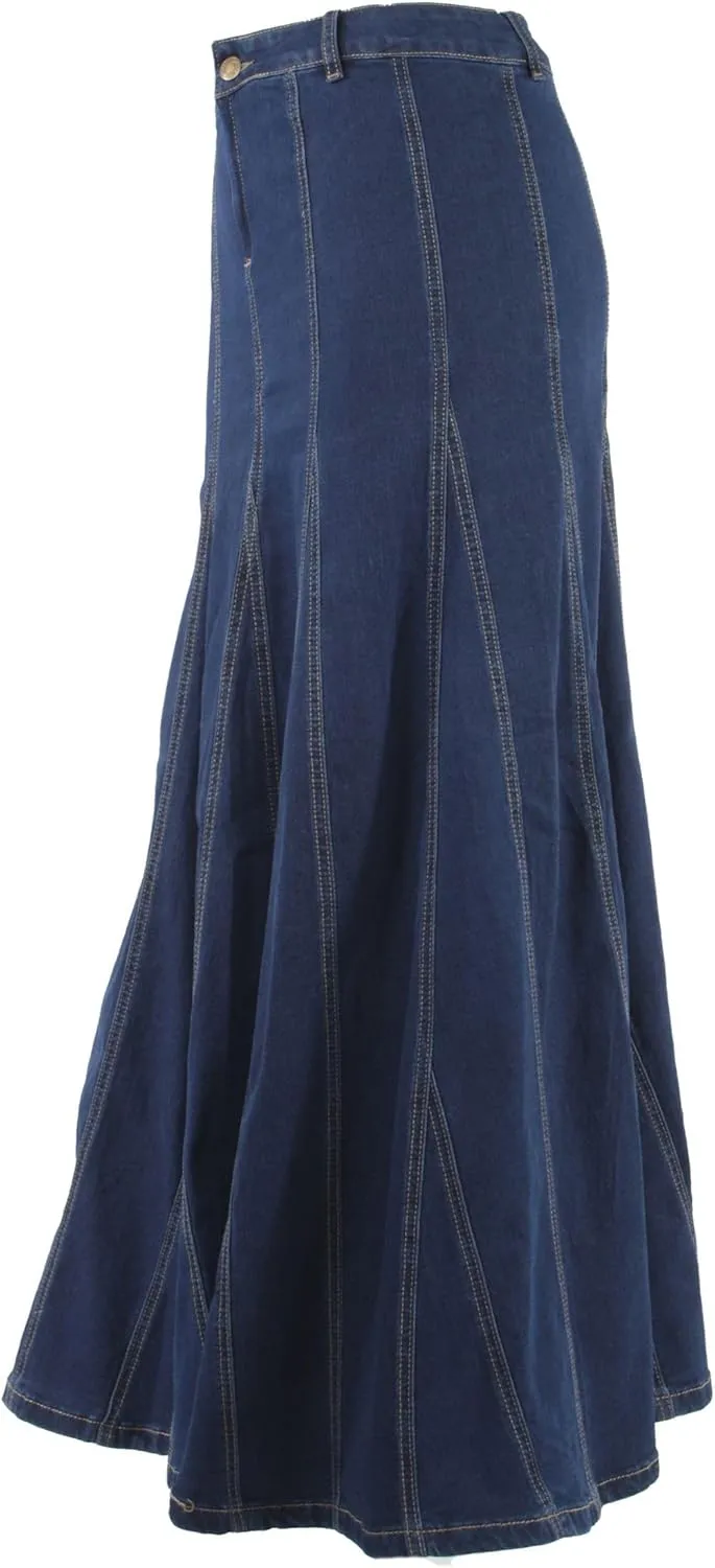 Women's Plus/Juniors Size High Rise A Line Long Jeans Maxi Flared Denim Skirt