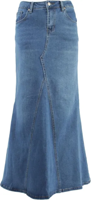 Women's Plus/Juniors Size High Rise A Line Long Jeans Maxi Flared Denim Skirt