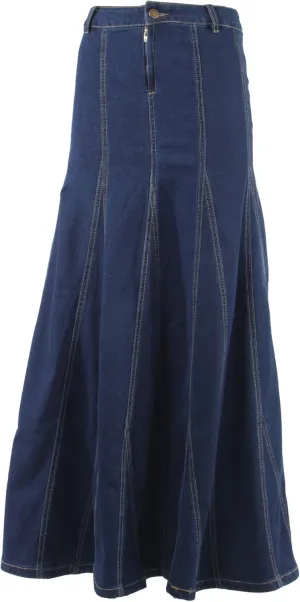 Women's Plus/Juniors Size High Rise A Line Long Jeans Maxi Flared Denim Skirt