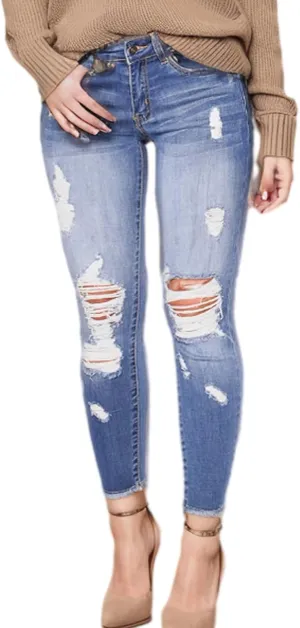 Women's Ripped Skinny Jeans Slim Fit Distressed Destroyed Stretchy Denim Pants