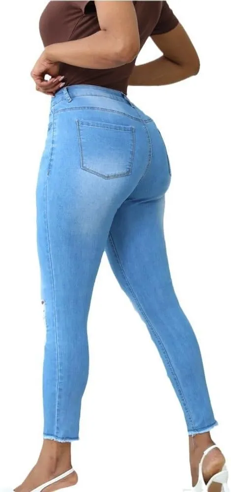 Women's Ripped Skinny Jeans Slim Fit Distressed Destroyed Stretchy Denim Pants