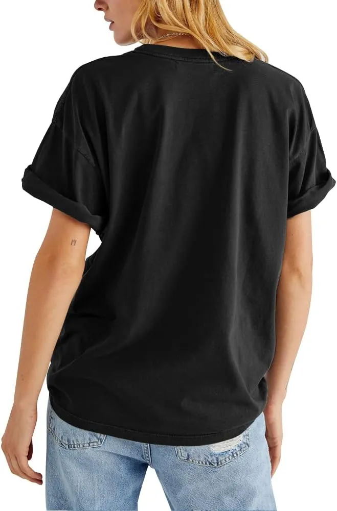 Womens Rose Graphic Tee T Shirt Loose Fit Summer Short Sleeve Casual Boyfriend Crew Neck Tops