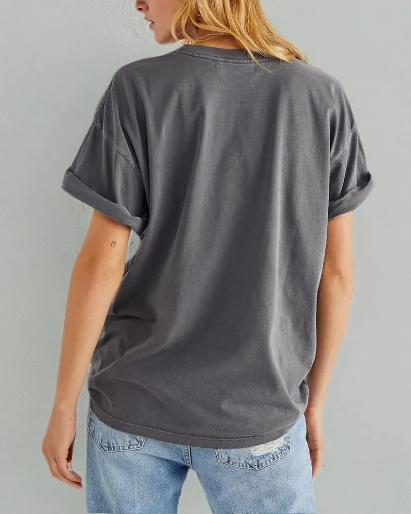 Womens Rose Graphic Tee T Shirt Loose Fit Summer Short Sleeve Casual Boyfriend Crew Neck Tops