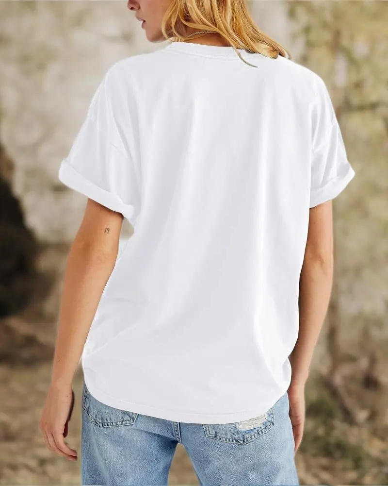 Womens Rose Graphic Tee T Shirt Loose Fit Summer Short Sleeve Casual Boyfriend Crew Neck Tops