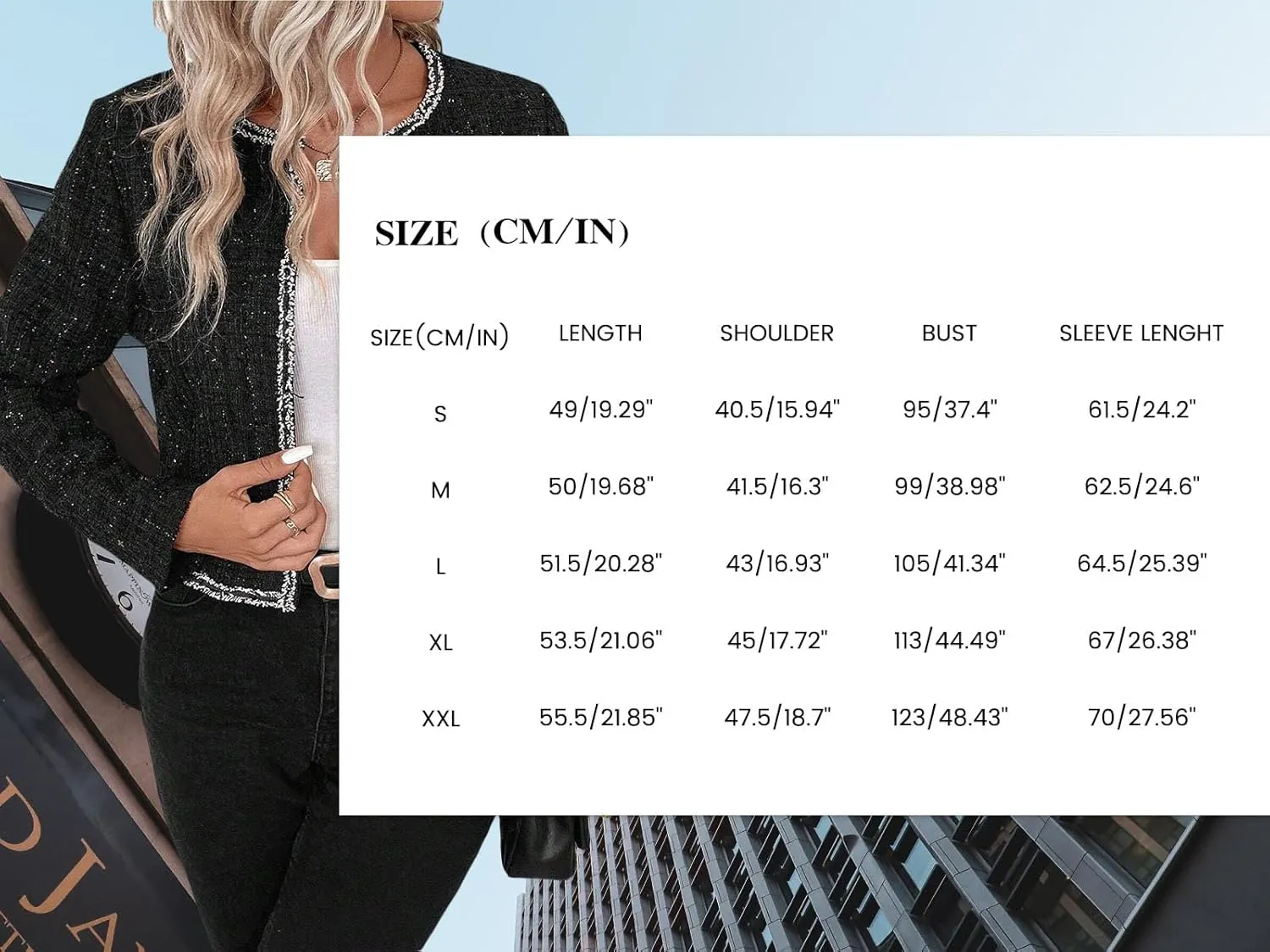 Womens Sequin Cropped Tweed Blazer Open Front Collarless Long Sleeve Work Office Jackets