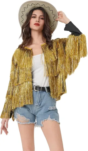 Women's Sequin Jacket Long Sleeve OpenZipper Fahion Shiny Glitter Sparkly Bomber Jackets