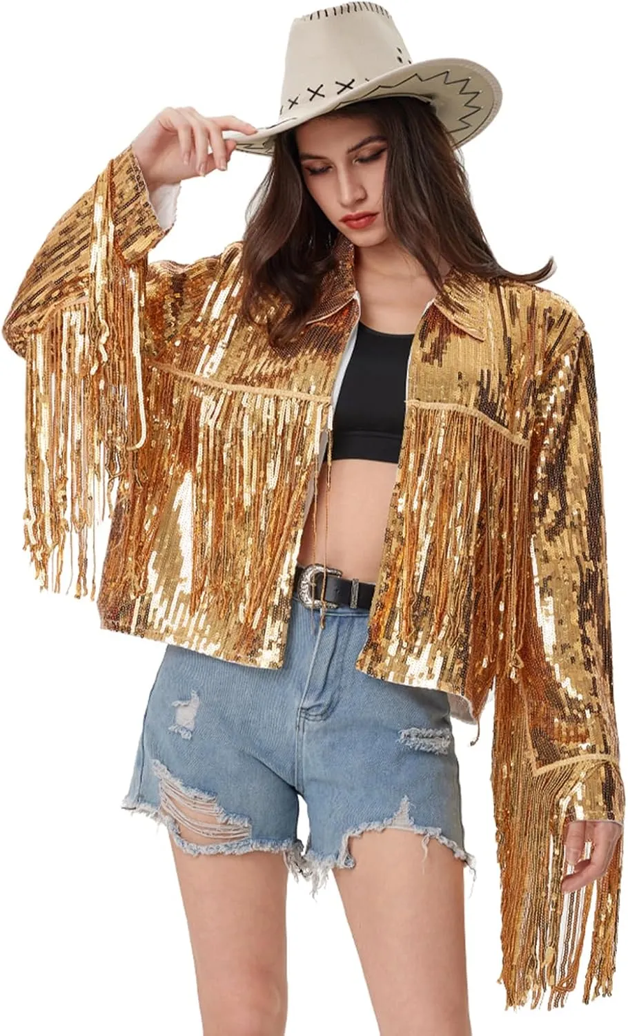 Women's Sequin Jacket Long Sleeve OpenZipper Fahion Shiny Glitter Sparkly Bomber Jackets
