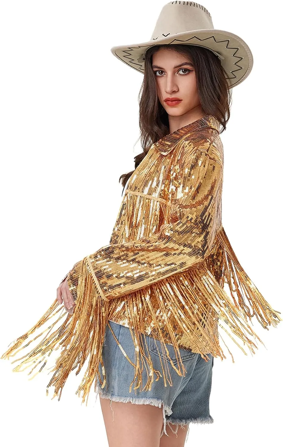 Women's Sequin Jacket Long Sleeve OpenZipper Fahion Shiny Glitter Sparkly Bomber Jackets