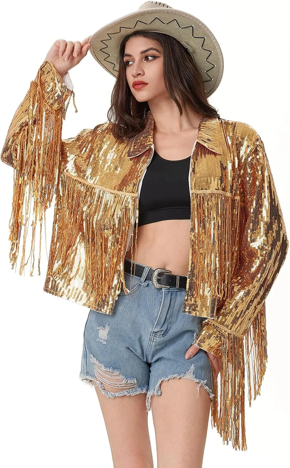 Women's Sequin Jacket Long Sleeve OpenZipper Fahion Shiny Glitter Sparkly Bomber Jackets