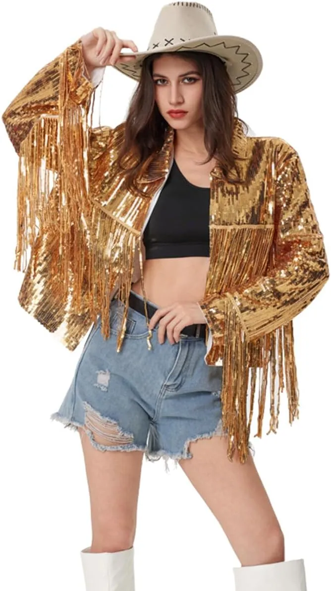 Women's Sequin Jacket Long Sleeve OpenZipper Fahion Shiny Glitter Sparkly Bomber Jackets