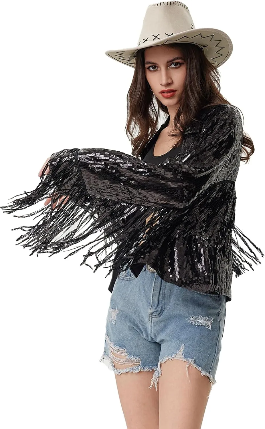 Women's Sequin Jacket Long Sleeve OpenZipper Fahion Shiny Glitter Sparkly Bomber Jackets