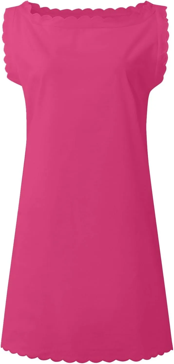 Womens Sleeveless Tank Dress V-Neck Scallop 2025 Summer Dresses Back Zipper Linen Casual Beach Sundress