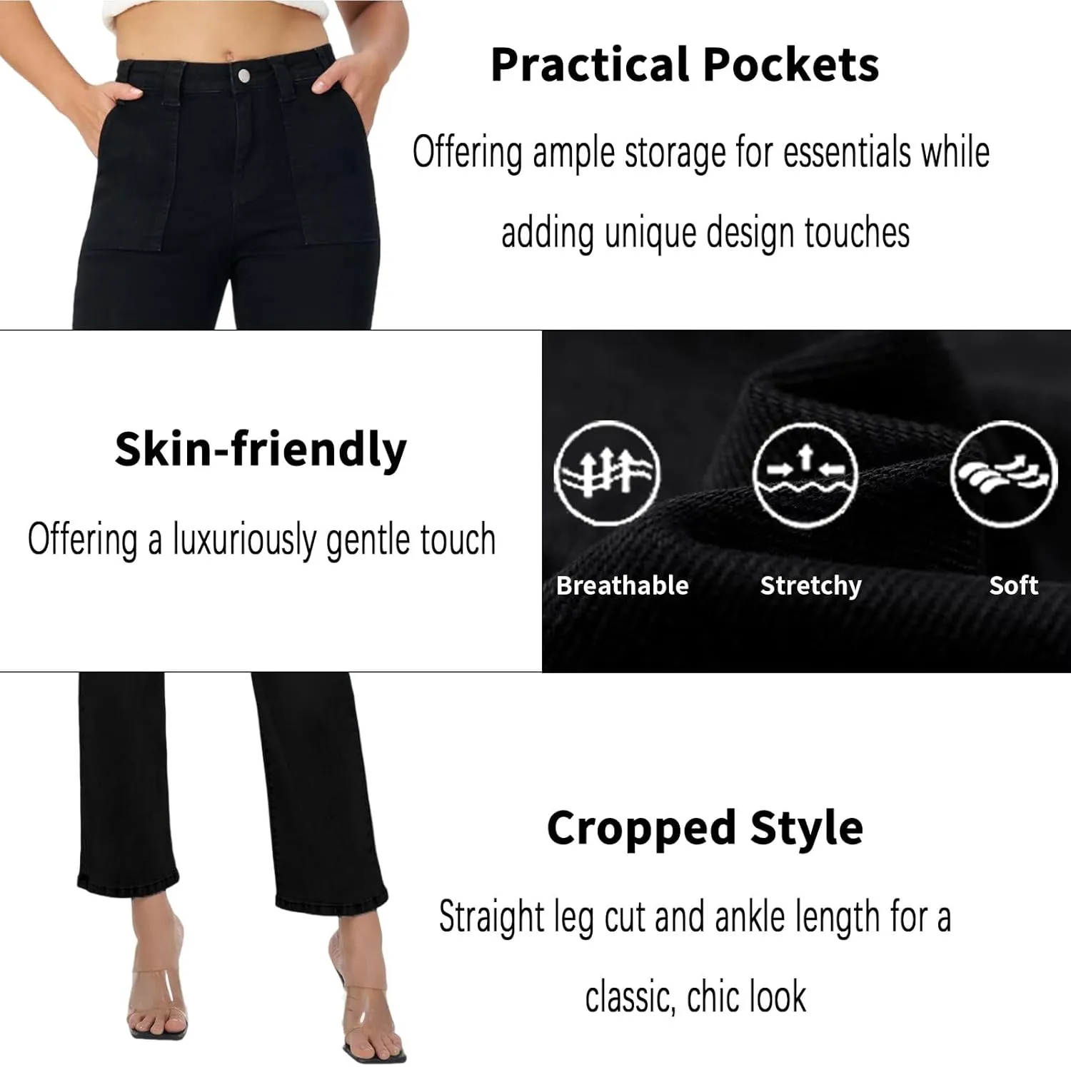 Women's Straight Leg Petite Jeans High Waisted Stretchy Cropped Denim Ankle Pants