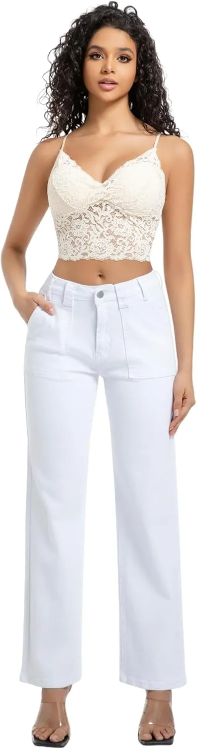 Women's Straight Leg Petite Jeans High Waisted Stretchy Cropped Denim Ankle Pants