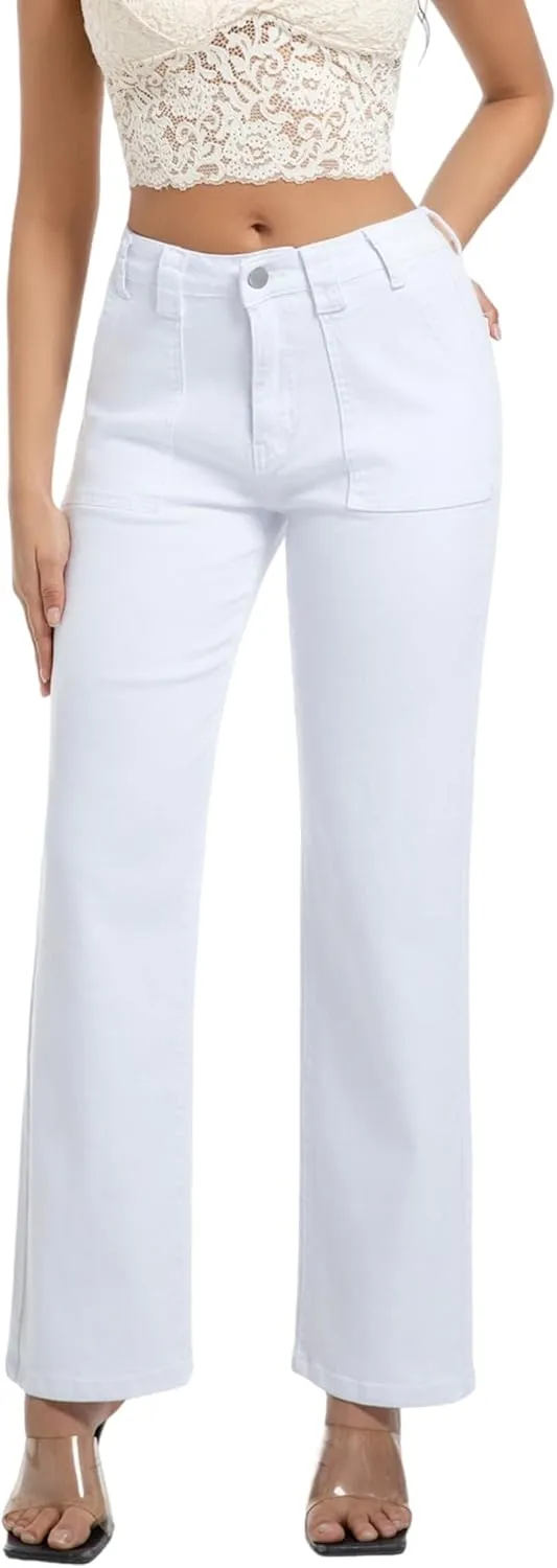 Women's Straight Leg Petite Jeans High Waisted Stretchy Cropped Denim Ankle Pants