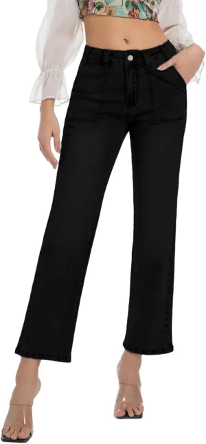 Women's Straight Leg Petite Jeans High Waisted Stretchy Cropped Denim Ankle Pants