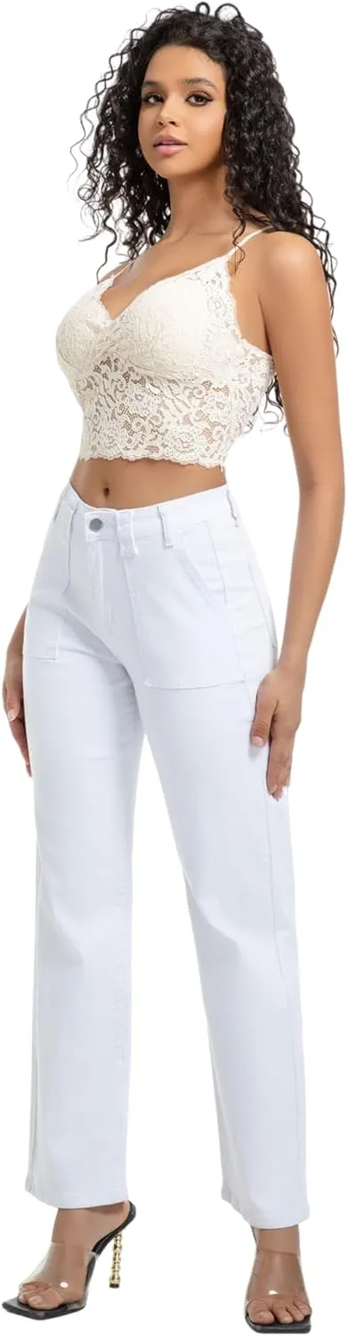 Women's Straight Leg Petite Jeans High Waisted Stretchy Cropped Denim Ankle Pants