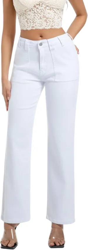 Women's Straight Leg Petite Jeans High Waisted Stretchy Cropped Denim Ankle Pants