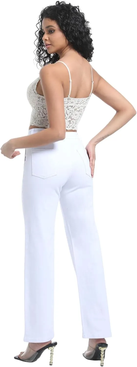 Women's Straight Leg Petite Jeans High Waisted Stretchy Cropped Denim Ankle Pants